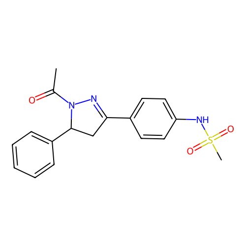 N-(4-(1-acetyl-5-phenyl-4,5-dihydro-1H-pyrazol-3-yl)phenyl)methanesulfonamide structure