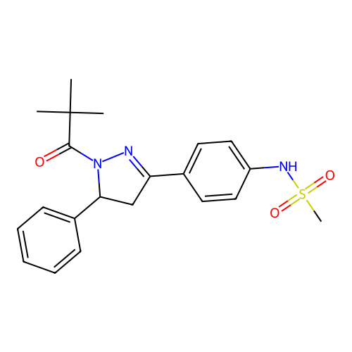 N-(4-(5-phenyl-1-pivaloyl-4,5-dihydro-1H-pyrazol-3-yl)phenyl)methanesulfonamide structure