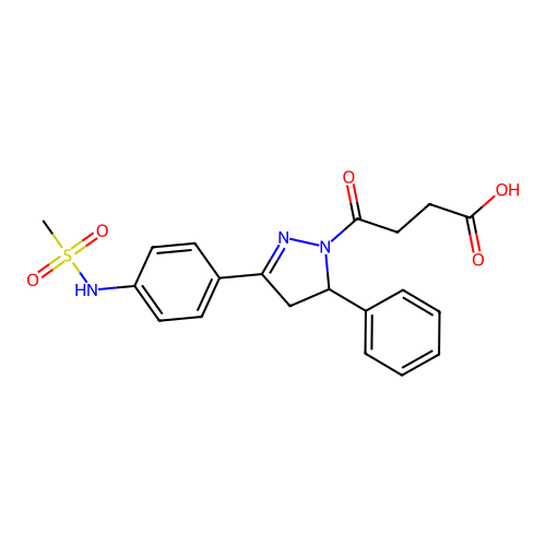 4-[3-(4-methanesulfonamidophenyl)-5-phenyl-4,5-dihydropyrazol-1-yl]-4-oxo-butanoic Acid structure