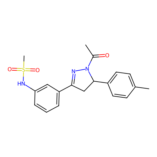 N-(3-(1-acetyl-5-(p-tolyl)-4,5-dihydro-1H-pyrazol-3-yl)phenyl)methanesulfonamide structure