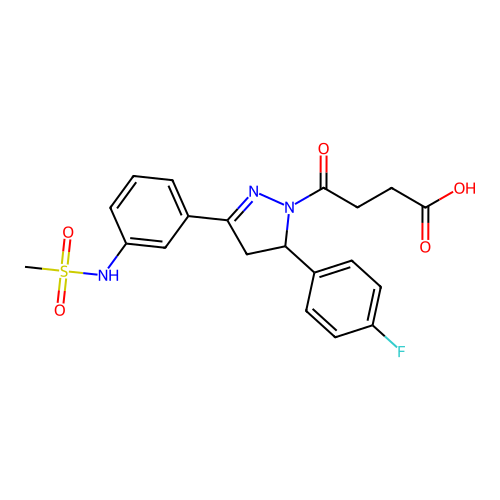 4-[3-(4-fluorophenyl)-5-[3-(methanesulfonamido)phenyl]-3,4-dihydropyrazol-2-yl]-4-oxobutanoic acid structure