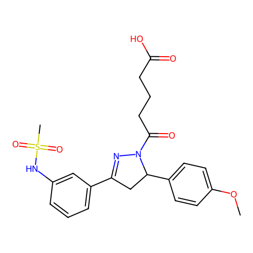 5-[3-(3-methanesulfonamidophenyl)-5-(4-methoxyphenyl)-4,5-dihydro-1H-pyrazol-1-yl]-5-oxopentanoic acid structure