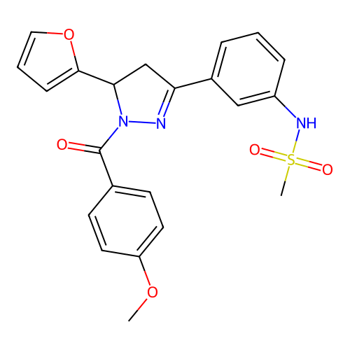 N-(3-(5-(furan-2-yl)-1-(4-methoxybenzoyl)-4,5-dihydro-1H-pyrazol-3-yl)phenyl)methanesulfonamide structure