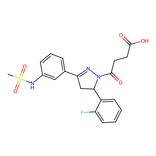 4-(5-(2-fluorophenyl)-3-(3-(methylsulfonamido)phenyl)-4,5-dihydro-1H-pyrazol-1-yl)-4-oxobutanoic acid structure
