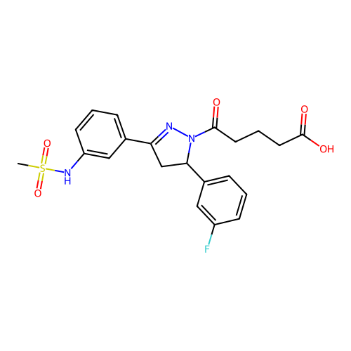 5-[5-(3-fluorophenyl)-3-(3-methanesulfonamidophenyl)-4,5-dihydro-1H-pyrazol-1-yl]-5-oxopentanoic acid structure