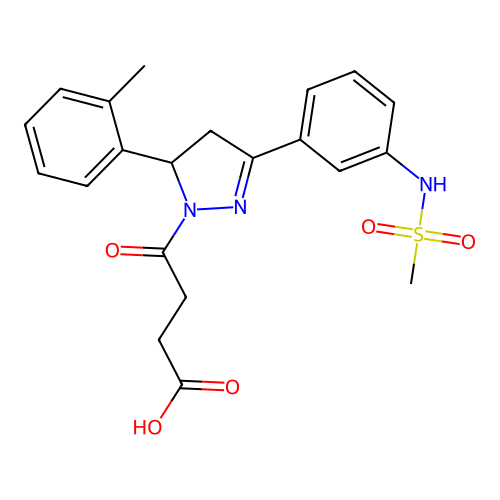 4-[5-(2-methylphenyl)-3-{3-[(methylsulfonyl)amino]phenyl}-4,5-dihydro-1H-pyrazol-1-yl]-4-oxobutanoic acid structure