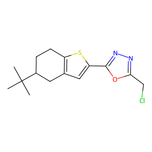 2-(5-tert-butyl-4,5,6,7-tetrahydro-1-benzothiophen-2-yl)-5-(chloromethyl)-1,3,4-oxadiazole structure