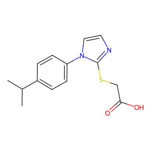 2-({1-[4-(propan-2-yl)phenyl]-1H-imidazol-2-yl}sulfanyl)acetic acid structure
