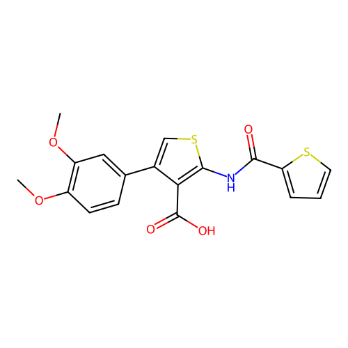 4-(3,4-Dimethoxyphenyl)-2-(thiophene-2-amido)thiophene-3-carboxylic acid structure