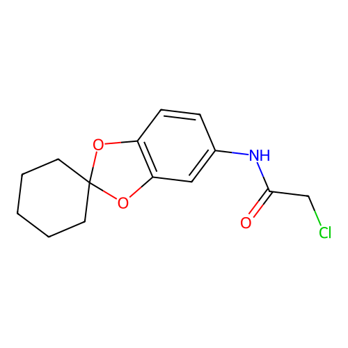 2-chloro-N-{spiro[1,3-dioxaindane-2,1'-cyclohexane]-6-yl}acetamide structure