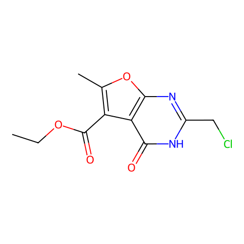 ethyl 2-(chloromethyl)-6-methyl-4-oxo-3,4-dihydrofuro[2,3-d]pyrimidine-5-carboxylate structure