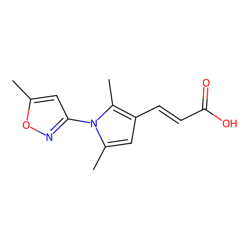 (2E)-3-[2,5-dimethyl-1-(5-methyl-1,2-oxazol-3-yl)-1H-pyrrol-3-yl]prop-2-enoic acid structure