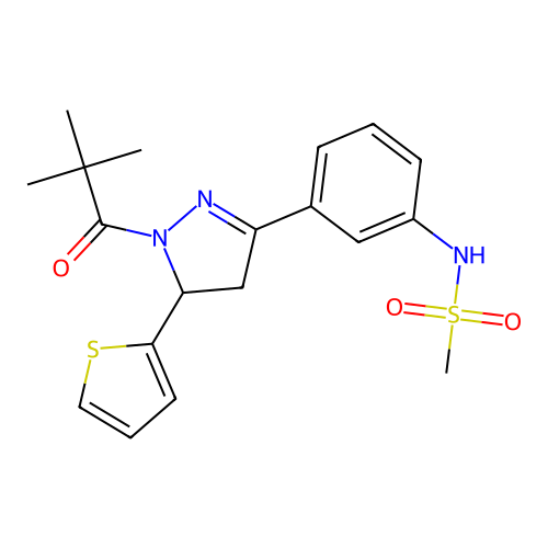 N-(3-(1-pivaloyl-5-(thiophen-2-yl)-4,5-dihydro-1H-pyrazol-3-yl)phenyl)methanesulfonamide structure