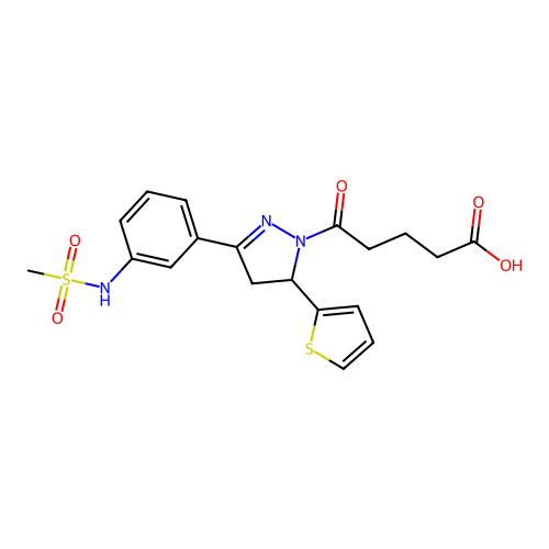 5-[3-(3-methanesulfonamidophenyl)-5-(thiophen-2-yl)-4,5-dihydro-1H-pyrazol-1-yl]-5-oxopentanoic acid structure