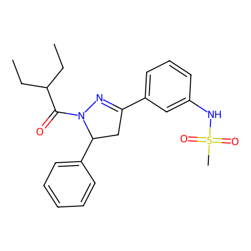 N-(3-(1-(2-ethylbutanoyl)-5-phenyl-4,5-dihydro-1H-pyrazol-3-yl)phenyl)methanesulfonamide structure