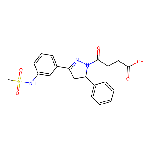 4-[3-(3-methanesulfonamidophenyl)-5-phenyl-4,5-dihydro-1H-pyrazol-1-yl]-4-oxobutanoic acid structure