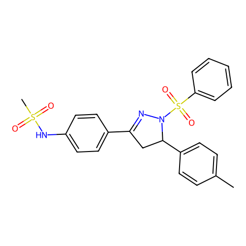 N-(4-(1-(phenylsulfonyl)-5-(p-tolyl)-4,5-dihydro-1H-pyrazol-3-yl)phenyl)methanesulfonamide structure