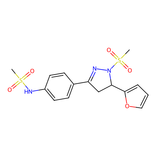 N-[4-[3-(furan-2-yl)-2-methylsulfonyl-3,4-dihydropyrazol-5-yl]phenyl]methanesulfonamide structure