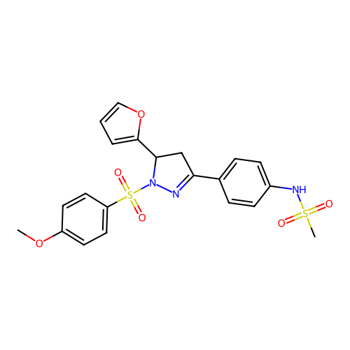 N-(4-(5-(furan-2-yl)-1-((4-methoxyphenyl)sulfonyl)-4,5-dihydro-1H-pyrazol-3-yl)phenyl)methanesulfonamide structure