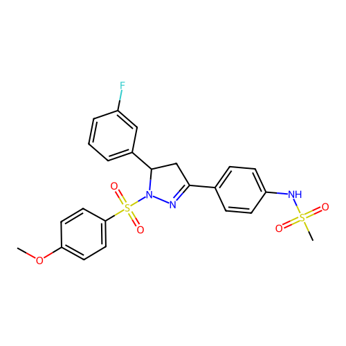 N-{4-[5-(3-fluorophenyl)-1-(4-methoxybenzenesulfonyl)-4,5-dihydro-1H-pyrazol-3-yl]phenyl}methanesulfonamide structure