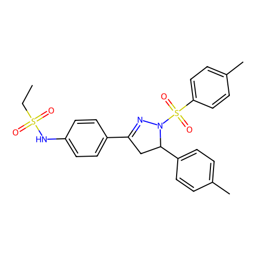 N-(4-(5-(p-tolyl)-1-tosyl-4,5-dihydro-1H-pyrazol-3-yl)phenyl)ethanesulfonamide structure