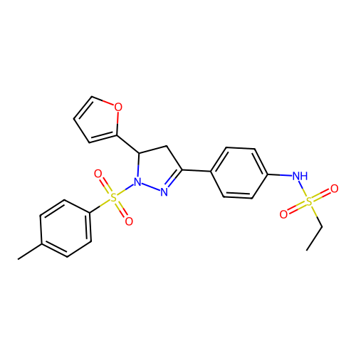 N-(4-(5-(furan-2-yl)-1-tosyl-4,5-dihydro-1H-pyrazol-3-yl)phenyl)ethanesulfonamide structure