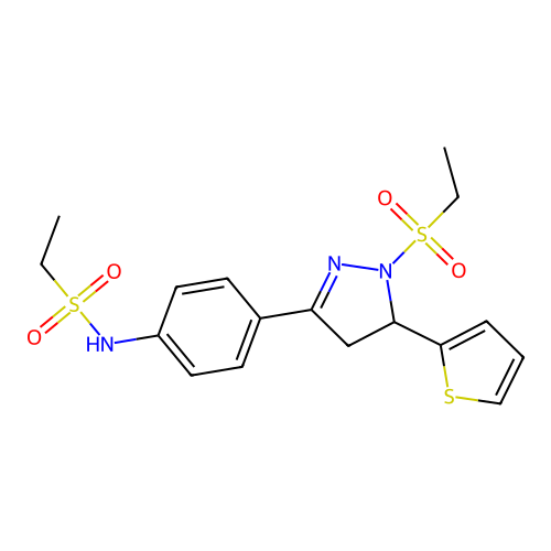 N-[4-(2-ethylsulfonyl-3-thiophen-2-yl-3,4-dihydropyrazol-5-yl)phenyl]ethanesulfonamide structure