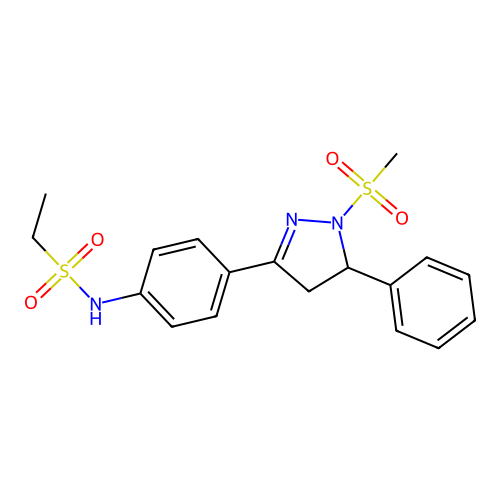 N-(4-(1-(methylsulfonyl)-5-phenyl-4,5-dihydro-1H-pyrazol-3-yl)phenyl)ethanesulfonamide structure