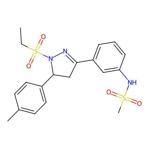 N-[3-[2-ethylsulfonyl-3-(4-methylphenyl)-3,4-dihydropyrazol-5-yl]phenyl]methanesulfonamide structure