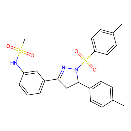 N-(3-(5-(p-tolyl)-1-tosyl-4,5-dihydro-1H-pyrazol-3-yl)phenyl)methanesulfonamide structure