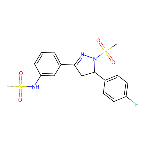 N-{3-[5-(4-fluorophenyl)-1-methanesulfonyl-4,5-dihydro-1H-pyrazol-3-yl]phenyl}methanesulfonamide structure