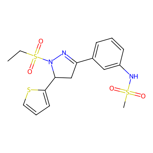 N-{3-[1-(ethanesulfonyl)-5-(thiophen-2-yl)-4,5-dihydro-1H-pyrazol-3-yl]phenyl}methanesulfonamide structure