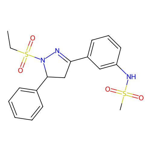 N-(3-(1-(ethylsulfonyl)-5-phenyl-4,5-dihydro-1H-pyrazol-3-yl)phenyl)methanesulfonamide structure