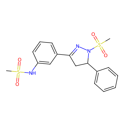 N-[3-(1-methanesulfonyl-5-phenyl-4,5-dihydro-1H-pyrazol-3-yl)phenyl]methanesulfonamide structure