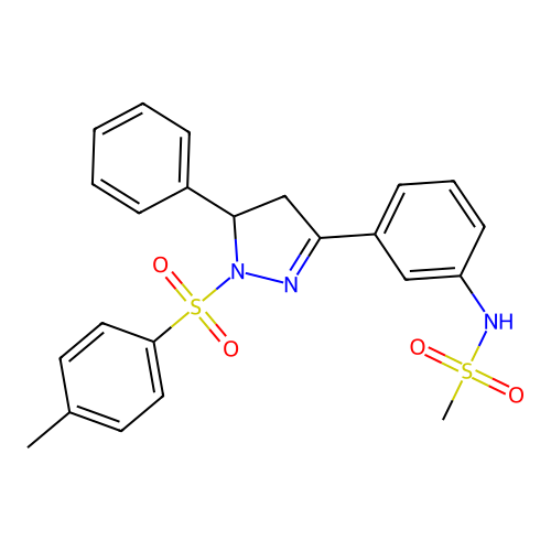 N-(3-(5-phenyl-1-tosyl-4,5-dihydro-1H-pyrazol-3-yl)phenyl)methanesulfonamide structure