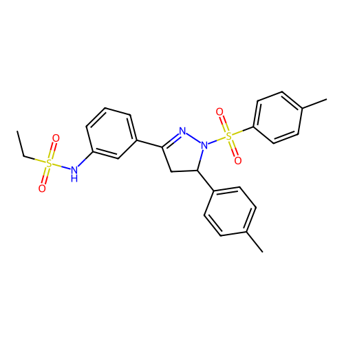 N-(3-(5-(p-tolyl)-1-tosyl-4,5-dihydro-1H-pyrazol-3-yl)phenyl)ethanesulfonamide structure