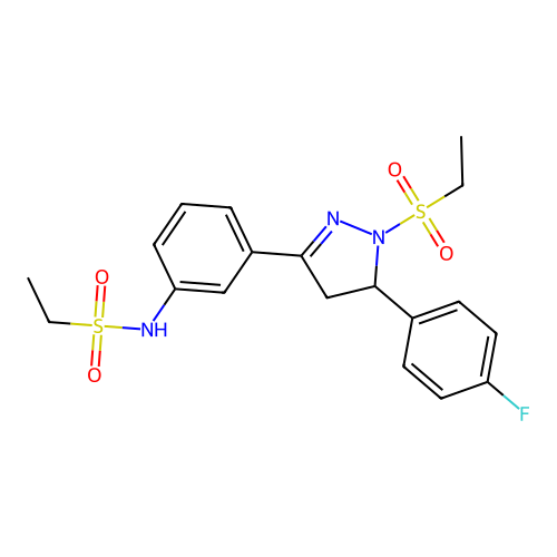 N-(3-(1-(ethylsulfonyl)-5-(4-fluorophenyl)-4,5-dihydro-1H-pyrazol-3-yl)phenyl)ethanesulfonamide structure