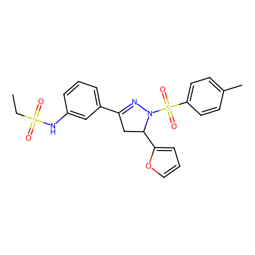 N-(3-(5-(furan-2-yl)-1-tosyl-4,5-dihydro-1H-pyrazol-3-yl)phenyl)ethanesulfonamide structure