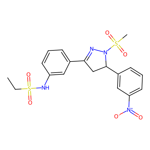 N-(3-(1-(methylsulfonyl)-5-(3-nitrophenyl)-4,5-dihydro-1H-pyrazol-3-yl)phenyl)ethanesulfonamide structure