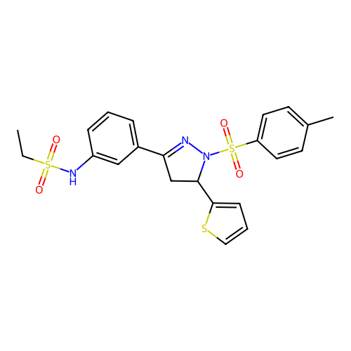 N-(3-(5-(thiophen-2-yl)-1-tosyl-4,5-dihydro-1H-pyrazol-3-yl)phenyl)ethanesulfonamide structure