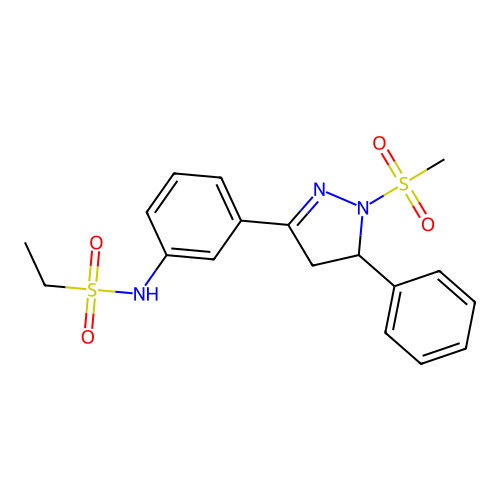 N-(3-(1-(methylsulfonyl)-5-phenyl-4,5-dihydro-1H-pyrazol-3-yl)phenyl)ethanesulfonamide structure