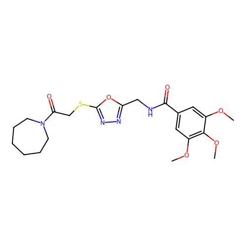 N-((5-((2-(azepan-1-yl)-2-oxoethyl)thio)-1,3,4-oxadiazol-2-yl)methyl)-3,4,5-trimethoxybenzamide structure
