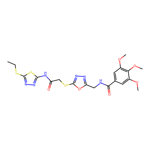 N-({5-[({[5-(ethylsulfanyl)-1,3,4-thiadiazol-2-yl]carbamoyl}methyl)sulfanyl]-1,3,4-oxadiazol-2-yl}methyl)-3,4,5-trimethoxybenzamide structure