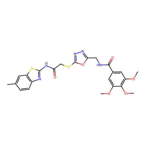 3,4,5-trimethoxy-N-{[5-({[(6-methyl-1,3-benzothiazol-2-yl)carbamoyl]methyl}sulfanyl)-1,3,4-oxadiazol-2-yl]methyl}benzamide structure