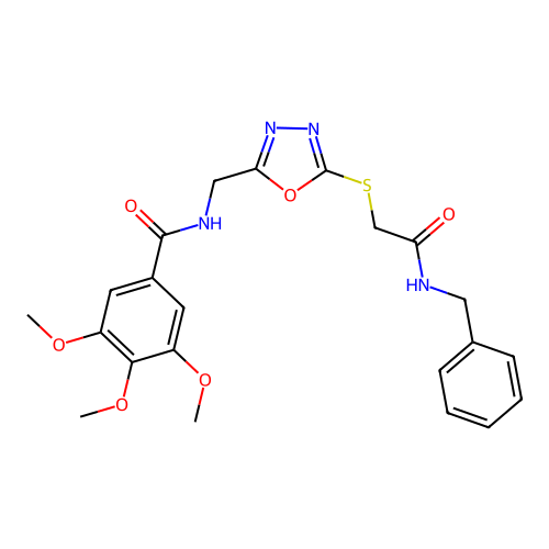 N-[(5-{[(BENZYLCARBAMOYL)METHYL]SULFANYL}-1,3,4-OXADIAZOL-2-YL)METHYL]-3,4,5-TRIMETHOXYBENZAMIDE structure