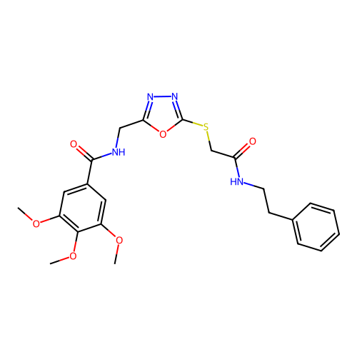 3,4,5-trimethoxy-N-((5-((2-oxo-2-(phenethylamino)ethyl)thio)-1,3,4-oxadiazol-2-yl)methyl)benzamide structure
