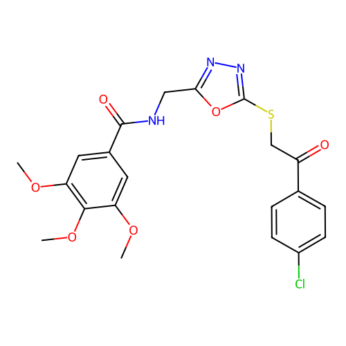 N-[(5-{[2-(4-CHLOROPHENYL)-2-OXOETHYL]SULFANYL}-1,3,4-OXADIAZOL-2-YL)METHYL]-3,4,5-TRIMETHOXYBENZAMIDE structure