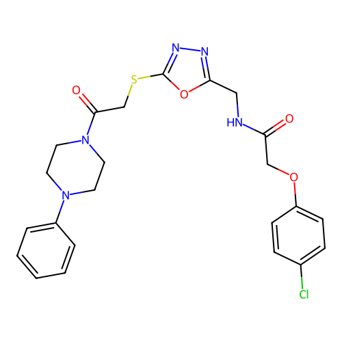2-(4-CHLOROPHENOXY)-N-[(5-{[2-OXO-2-(4-PHENYLPIPERAZIN-1-YL)ETHYL]SULFANYL}-1,3,4-OXADIAZOL-2-YL)METHYL]ACETAMIDE structure
