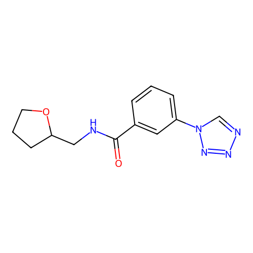N-(2-oxolanylmethyl)-3-(1-tetrazolyl)benzamide structure