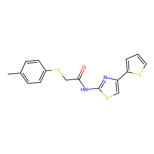 N-(4-(thiophen-2-yl)thiazol-2-yl)-2-(p-tolylthio)acetamide structure